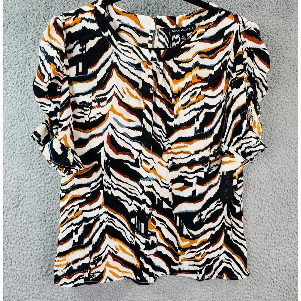 Cara Michelle Animal Print Blouse Womens XL Puff Sleeve Boho Top